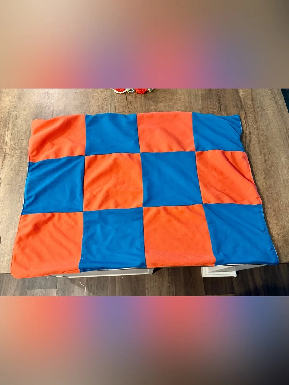 Orange blue checkerboard patchwork lap/pet blanket